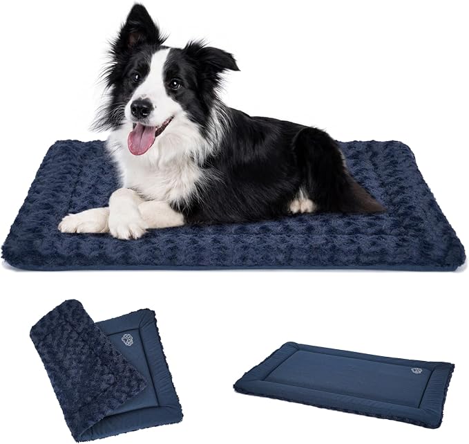 EMPSIGN Dog Crate Pad - Reversible Kennel Mat (Cool & Warm), Machine Washable, Cozy Star Pattern Sleeping Pad for Small Medium Large Dogs, All-Season Pet Bed, Suitable for 36"x24" Dog Crate, Navy
