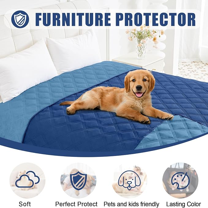 Smiry Waterproof Dog Bed Cover Blanket 52x82, Soft Reversible Pet Blanket, Washable Leakproof Cats Dogs Couch Cover for Sofa, Couch, Furniture, Navy/Blue