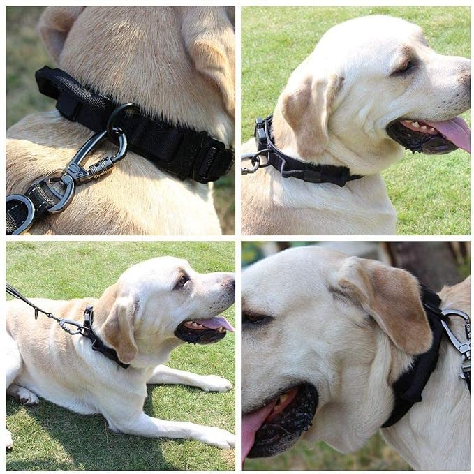 Tactical Dog Collar and Leash Set Adjustable Military Nylon Dog Collar with Control Handle and Heavy Duty Metal Buckle for Large Dogs(Black M