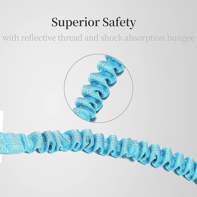 iYoShop Double Dog Leash with Three Extra Traffic Handles, 360 Swivel No Tangle Dual Dog Walking Leash, Comfortable Shock Absorbing Reflective Bungee for Two Dogs(15-120 lbs, Blue)