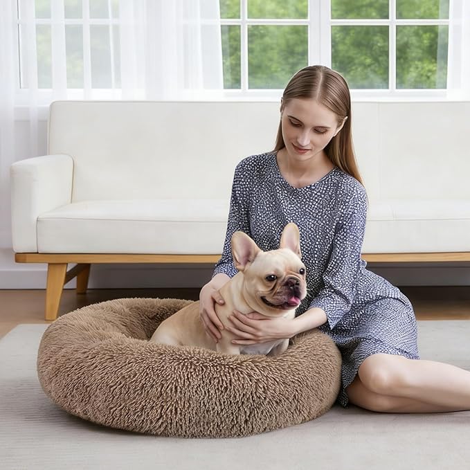 MIXJOY Orthopedic Dog Bed Comfortable Donut Cuddler Round Pet Beds Ultra Soft Washable Dog and Cat Cushion Bed (36'', Brown)