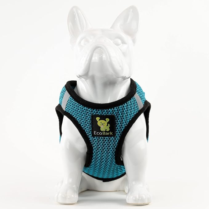 EcoBark Small Dog Harness - Luxury Soft Step in Dog Harnesses for Puppy in Aqua Blue - Secure Halter Vest - Reflective & Adjustble Body Halter Wrap