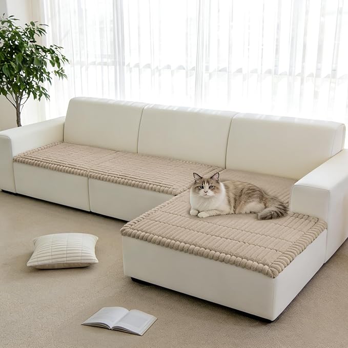 Fuzzy Pet Couch Covers for Dogs Washable, Thick Couch Covers for 2 Cushion Sofa Pet Friendly, Non Slip Plush Dog Couch Cover for for Sectional, Loveseat (Brown, 27.6" x 27.6")