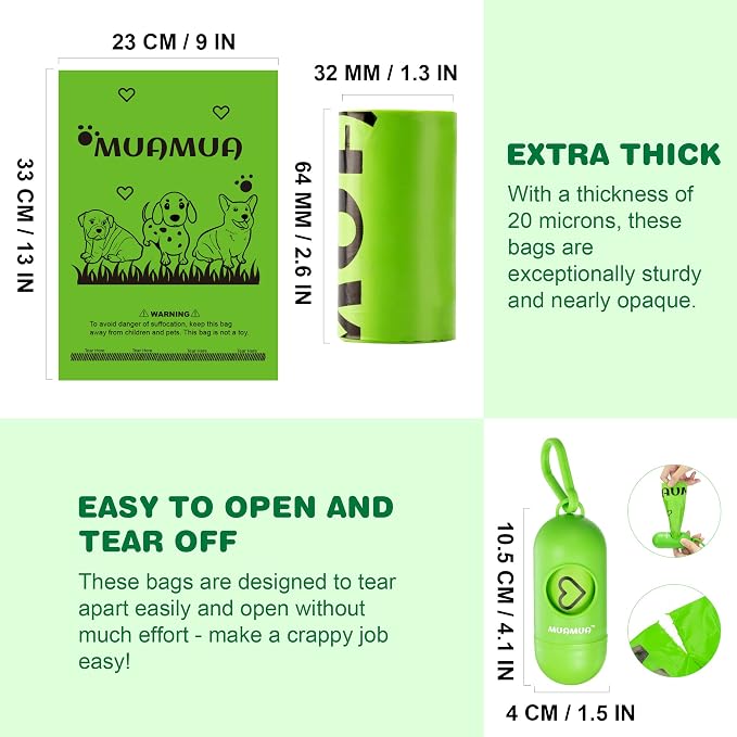 Biodegradable Dog Poop Bags 300 Count, 20 Rolls, Recyclable Waste with Dispenser, Large 9 x 13 Inches, Extra Thick, Leak Proof for Dogs and Cats