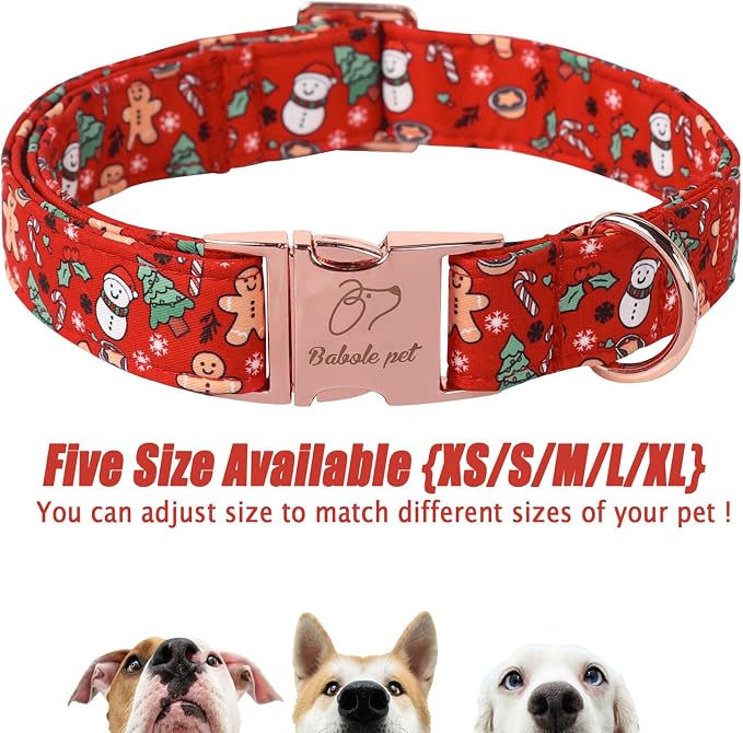 Christmas Dog Collar for Small Dogs - Design Cute Winter Holiday Collars Adjustable Red Christmas Pet Metal Buckle Collar for Puppy Girl Boy Female Dogs XS