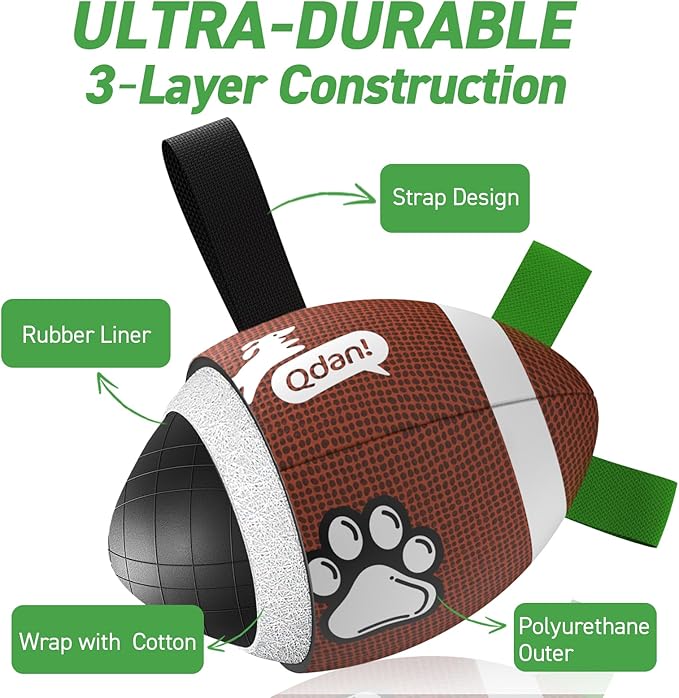 QDAN Dog Toys Football, Interactive Dog Toys for Tug of War,Superbowl Football Party Decorations Favor, Dog Water Toy, Durable Dog Balls for Small & Medium Dogs(8 inch)