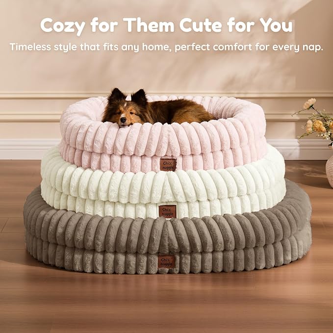 ChiXnuggle Orthopedic Dog Bed for Medium Dogs, Waterproof Faux Rabbit Fur Dog Couch with Egg Crate Foam Support and Washable Removable Cover, Bolster Pet Sofa with Non-Slip Bottom, 30x24x7, Taupe