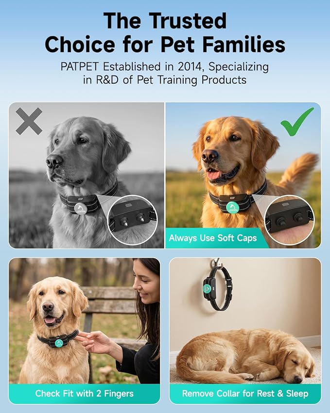 PATPET Dog Shock Collar with Remote Control - 3 Training Modes(Beep,Vibration,Shock) Shock Collar for Dogs, 1000Ft IP67 Waterproof Adjustable Dog Training Collar for Small Medium Large Dogs(Teal)