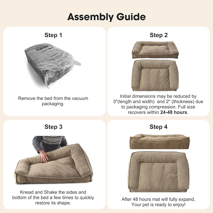 FURTIME Orthopedic Dog Beds Large Sized Dog, Extra Thick Supportive Comfort Pet Sofa, Ergonomic Slant Dog Couch Bed with Removable Washable Cover, Ultra Soft Surface & Non-Slip Bottom, Brown, 38"