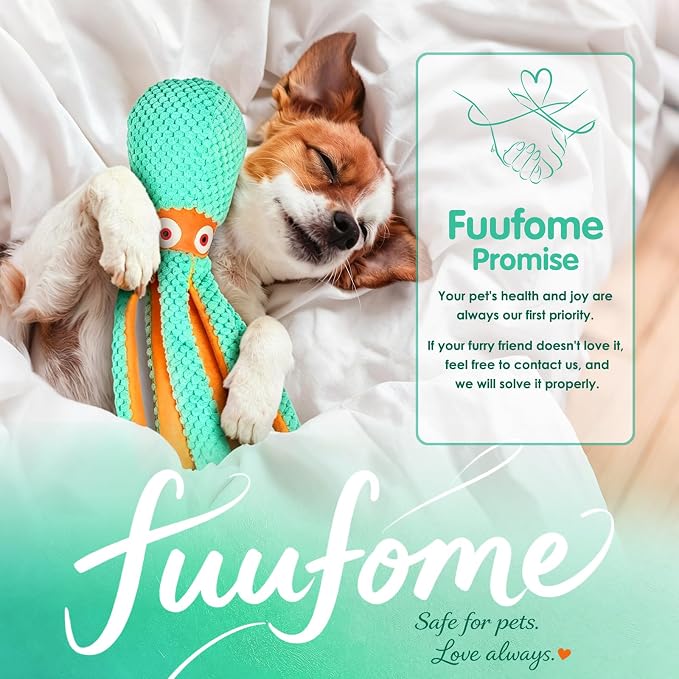 Fuufome Squeaky Octopus Plush Dog Toy for Small Medium Dogs, Soft Crinkle Chew Toy for Puppies Teething, Indoor Interactive Tug-of-War Dog Toy
