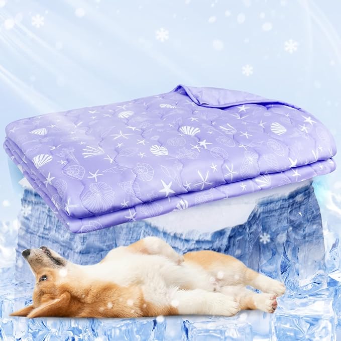 NWK Dog Cooling Blanket, Q-Max>0.345, Ice Silk Cool to Touch Material, Reversible Breathable Bed Cover, Furniture Protector Couch Sofa for Summer, Machine Washable (Lavender, 60'' X 80'')