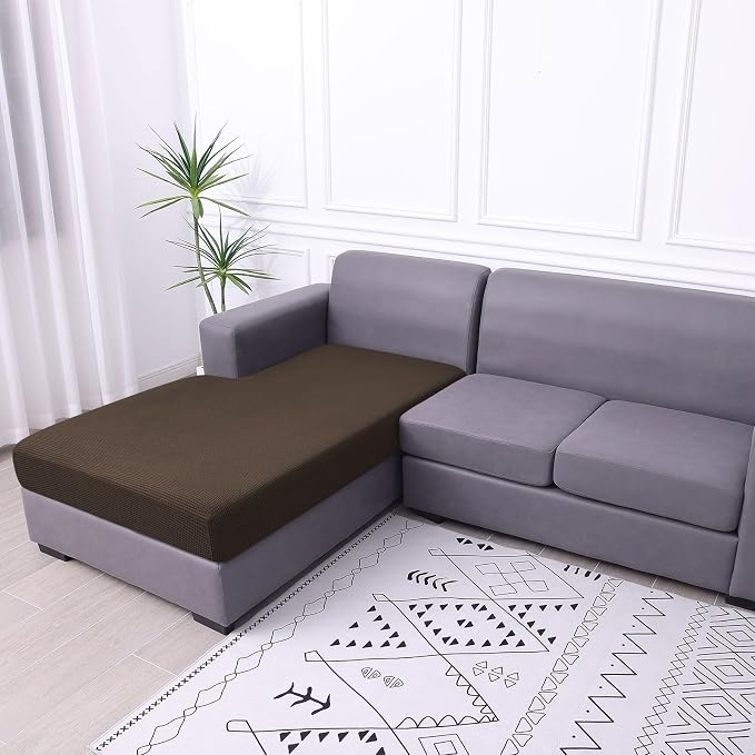 hyha Waterproof Couch Cushion Covers, Sectional Sofa Cushion Slipcovers L Shape, Thick Stretch Jacquard Fabric, Washable Chaise Lounge Cover with Elastic Bottom (1 Piece for Chaise, Coffee)