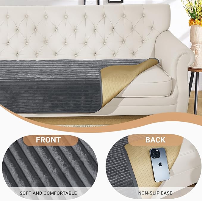 NAISI Couch Covers for Dogs Waterproof Flannel Striped Sofa Cover Pet Friendly Washable Dog Mat for Couch Anti Slip Sectional Sofa Slipcover Protector(1pc/35"x 63",Dark Grey)