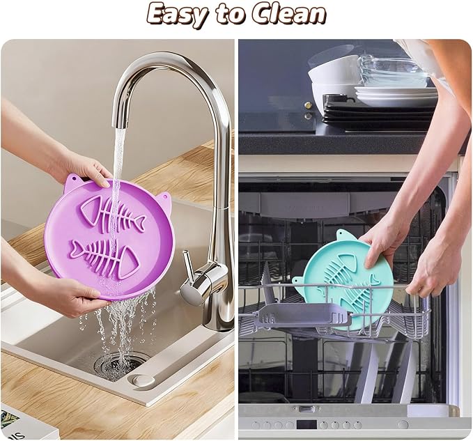 Slow Feeder Cat Bowl, 2 PCS Silicone Bowl, Cat Slow Feeder, Ideal for Dry and Wet Food, Easy to Clean, Interactive Puzzle Toy for Pets Food Training, Keeps Cats Busy, 6.69" W*0.65" H