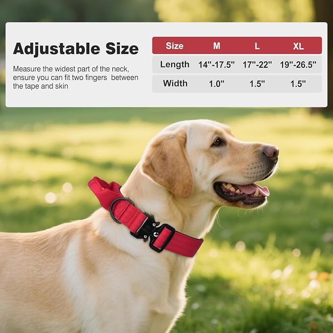 Joytale Tactical Dog Collar for Large Dogs with Control Handle, Heavy Duty Military Training Collar for Power Breeds, AirTag Holder Case, Quick Release Metal Buckle, Soft Padded, L, Red