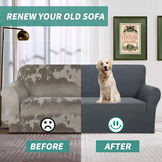 YEMYHOM Couch Cover Latest Jacquard Design High Stretch Sofa Covers for 2 Cushion Couch, Pet Dog Cat Proof Loveseat Slipcover Non Slip Magic Elastic Furniture Protector (Medium, Dark Gray)