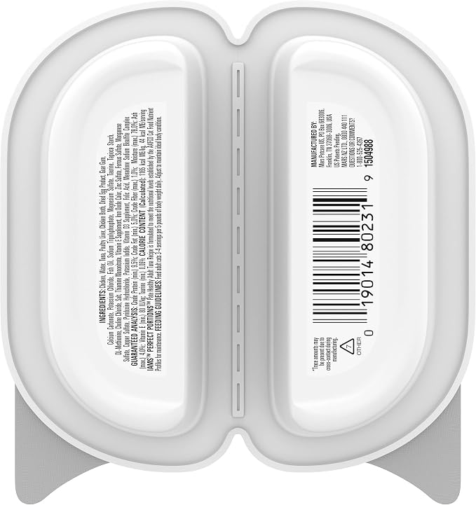 IAMS Perfect Portions Sensitive Digestion & Skin Wet Cat Food Pate, Healthy Adult Grain Free Pate, Tuna Recipe, 2.6 Oz. (24 Twin Packs)