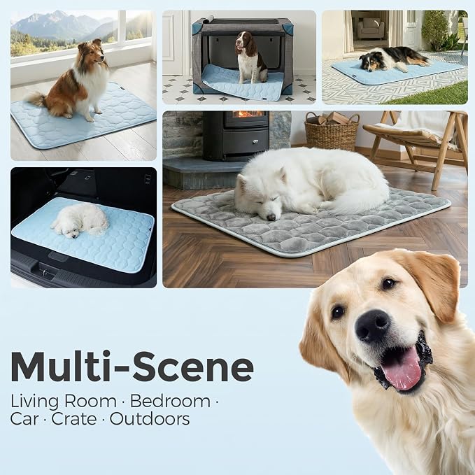 Sytopia 43"x31" Dog Cooling Mat for Extra Large Dogs, Q-Max>0.5 All Season Thin Breathable Cooling Crate Pad Indoor for Pet, Portable Washable & Non-Toxic Kennel Mat for Summer Active Dog, Light Blue