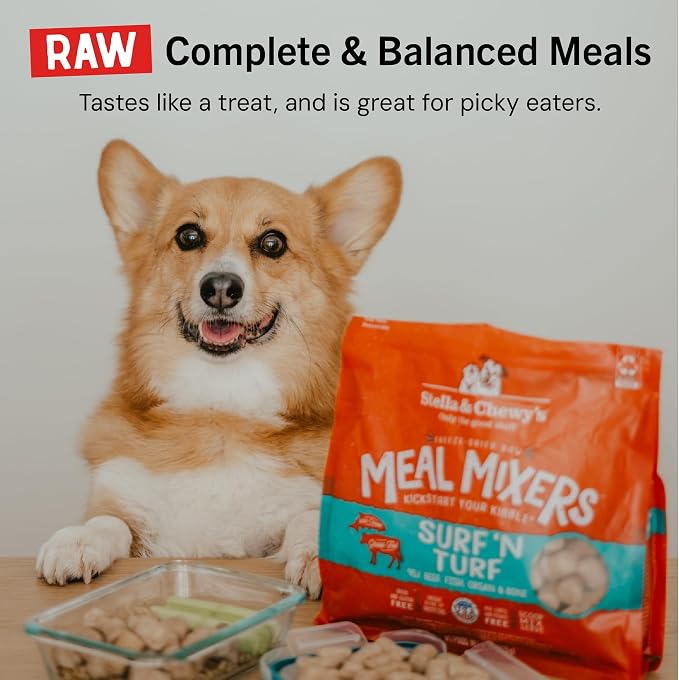Stella & Chewy's Freeze-Dried Raw Surf & Turf Meal Mixers - Dog Food Topper and Mixer - Made with 95% Grass-Fed Beef & Wild-Caught Salmon - Perfect for Picky Eaters - Grain-Free - 8 oz