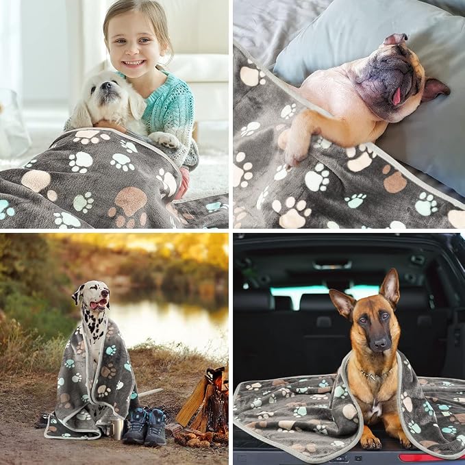 Dono 1 Pack 3 Dog Blankets for Small Dogs, Soft Fluffy Paw Print Pattern Fleece Pet Blanket Warm Sleep Mat, Puppy Kitten Blanket Doggy Mat for Dog Cat Kitten Doggy (40 * 30")