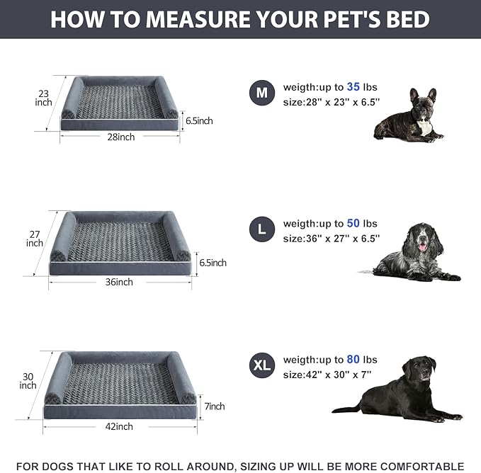 BFPETHOME Orthopedic Washable Dog Beds Large Sized Senior Dog for Comfy Sleeping with Removable Cover, Waterproof Big Soft Pet Couch Bed for Dogs Rerlax
