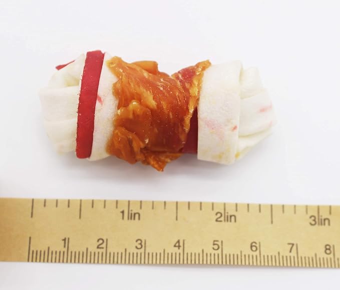 Chicken Wrapped Rawhide Bones, 2.5 Inch Mini Knots Dog Treats, High Protein 65% Puppy Chews and Satisfying Rewards for All Breeds, 8 Ounces