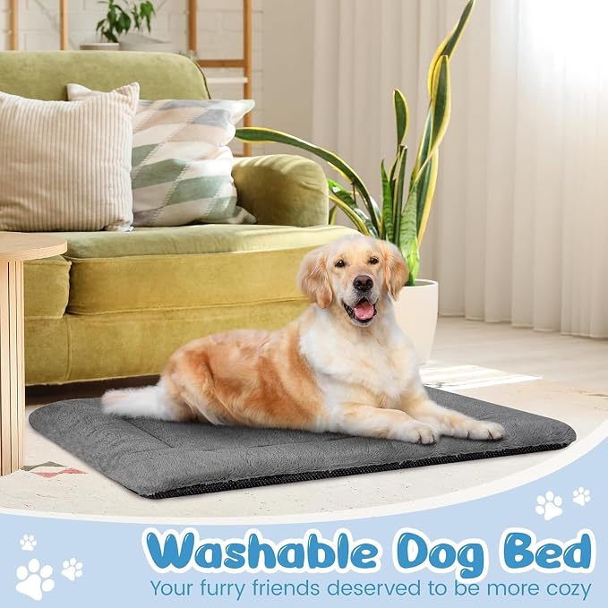 Dog Crate Pad 48 Inch, Washable Plush Kennel Mat for XXL Dogs, Anti-Slip Cushioned Pad for Wire and Metal Crates, Indoor, Travel and Training Use, Dark Grey