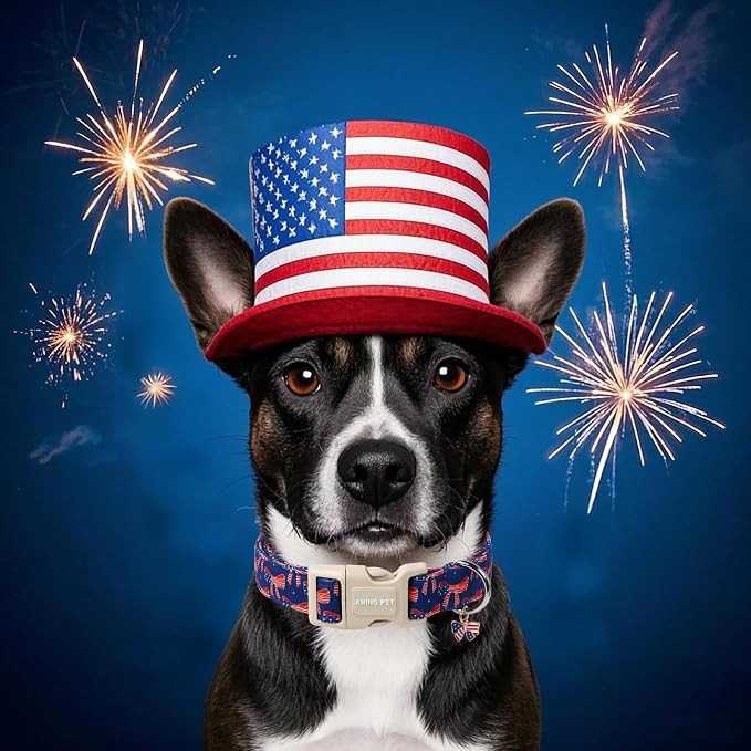 ARING PET 4th of July Collars for Dogs, Fourth of July Patriotic Bow Flag Red Blue Dog Collar for Puppy Small Medium Large Boy Girl Doggy-S