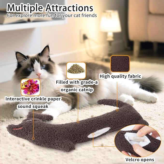 ETEKYER Refillable Catnip Toy with Crinkle Sound, Large, 13.77 Inches | Durable Cat Kicker Toy, Organic Catnip & Silvervine, Interactive Fun Chew Toy, For Indoor Cats, Boredom Relief