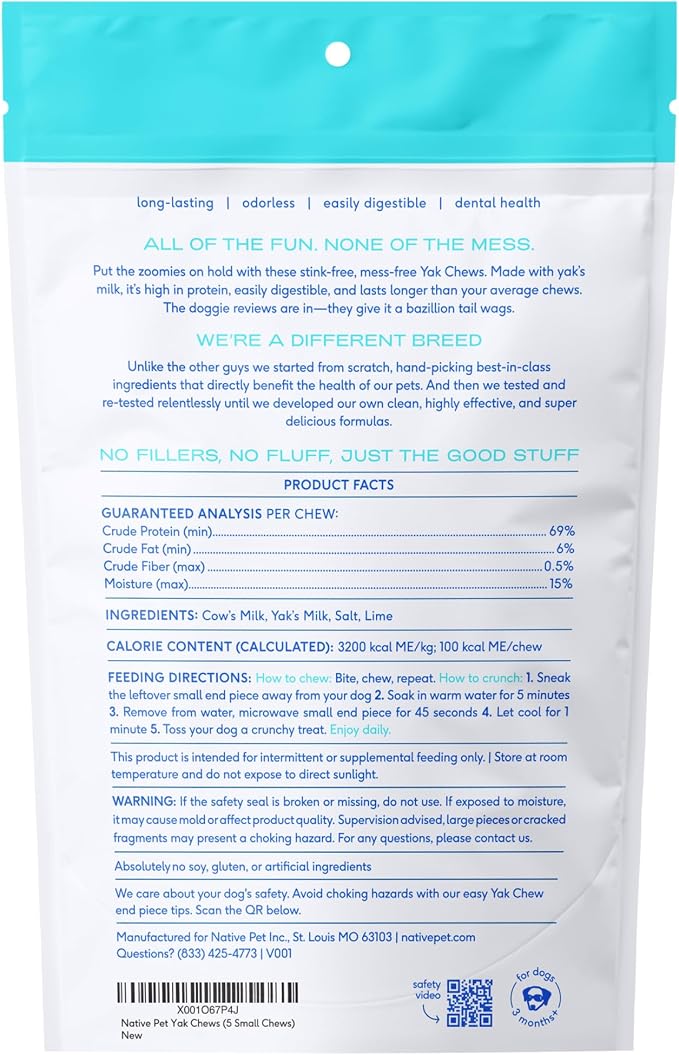Native Pet Yak Cheese Himalayan Dog Chews - Long Lasting Dental Sticks for Small Breeds– 100% All Natural Himalayan Yak Chews for Small Dogs – Cheese Bone for Aggressive Chewers - 5 Per Pack