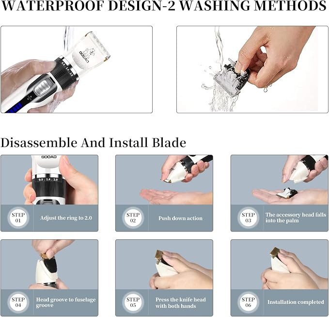Dog Clippers Grooming Kit and Paw Trimmer,Cordless,Low Noise, Electric Quiet,Rechargeable, Dog Trimmer Grooming, Pet Hair Clippers for Thick Coats,Shaver for Small and Large Dogs Cats