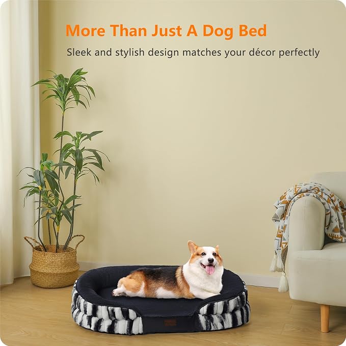 Dwanton Orthopedic Dog Bed for Medium Dogs with Gel Memory Foam, Waterproof Dog Sofa, Washable Pet Bed with Four Sided Bolster Cushion, Removable Cover & Non-Slip Bottom, 36", Tie-dye Grey