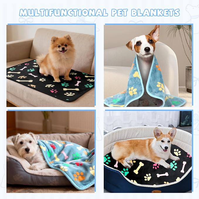 YUEPET Waterproof Dog Blankets, 2 Pack Washable Dog Blankets for Bed Couch Sofa Protector Fleece Flannel Puppy Blanket Soft Plush Reversible Throw Blanket for Small Dogs Cats 23"×16"(Black+Blue)