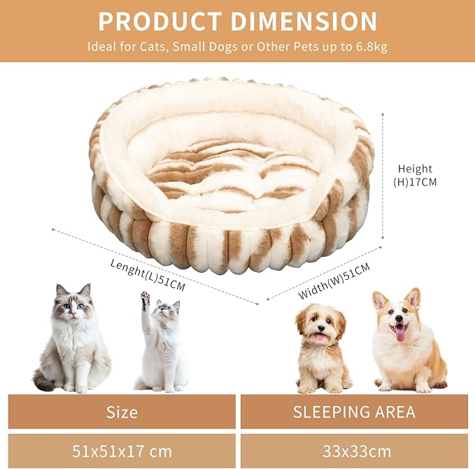 Cat Bed for Indoor Cats,20in Kitten Bed Donut Washable, Calming Fluffy with Non-Slip Base Pet Bed,Cat Bed Warm for Winter