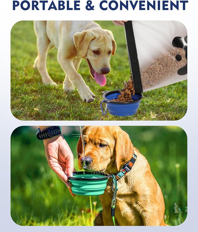 ANVS Silicone Pet Food Storage Bag,14-Cup Dog Food Bag with 2PCS Collapsible Travel Bowls, Perfect for Camping Trip, Dog Boarding, Weekend Getaways and Travel
