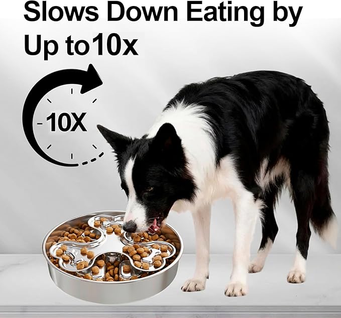 Kactoily 304 Stainless Steel Rotating Slow Feeder Dog Bowl, 2.5 Cups Non-Slip Pet Bowl, Raised Design for Slow Eating & Digestive Health - Perfect for Medium Large Dogs