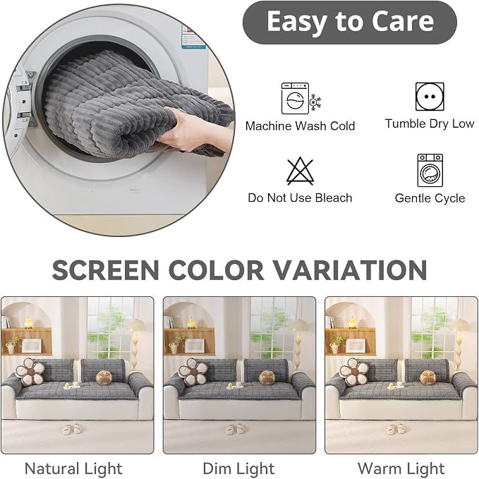 OstepDecor Couch Cover for Dogs, Washable Non Slip Sofa Cover for Pets, Soft Couch Covers for Sofa, Loveseat and Sectional, Furniture Protector Against Pet Hair & Scratches (27.6" x 59", Dark Grey)