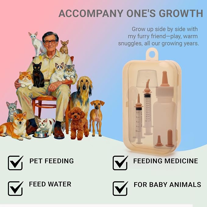 Newborn Pet Feeding Kit, Kitten Bottle Feeding Set with Nursing Nipples, Portable Storage, Emergency Ready, Replaceable Accessories for Kittens Puppies