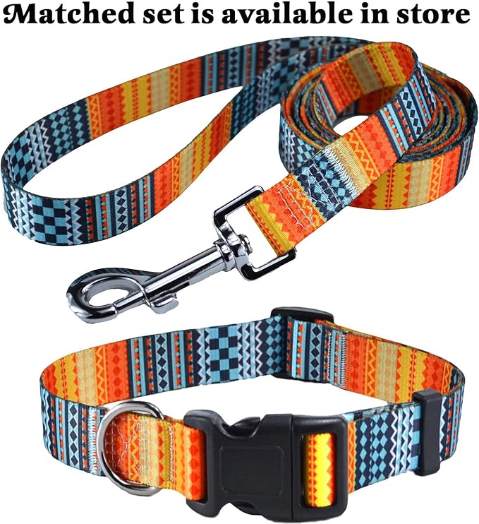 Mihqy Dog Collar with Bohemia Floral Tribal Geometric Patterns - Soft Ethnic Style Collar Adjustable for Small Medium Large Dogs(Bohemian Orange,L)