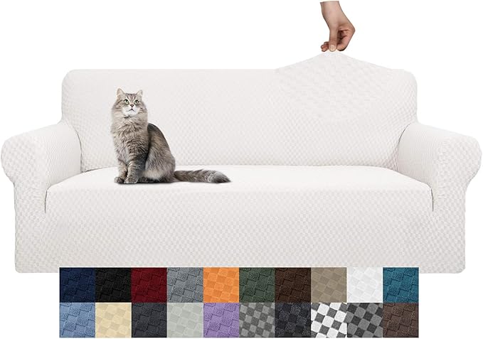 YEMYHOM Couch Cover Latest Jacquard Design High Stretch Extra Large Sofa Covers Pet Dog Cat Proof Oversized Slipcover Non Slip Magic Elastic Furniture Protector (X Large, White)