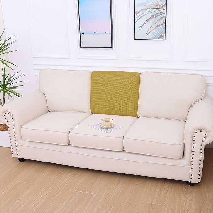 hyha Waterproof Couch Cushion Covers for Pets, Non Slip Sofa Cover for Dogs Washable, Soft Thick Stretch Jacquard Fabric, Sofa Slipcovers with Elastic Bottom (1 Piece for Backrest M, Ginger Yellow)