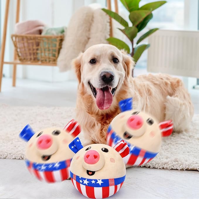 BABORUI Interactive Dog Toys Independence Pig, 4th of July Dog Toys with Recording and Music Modes, Independence Day Dog Toys for Small/Medium/Large Dogs to Keep Them Busy(Independence Pig)