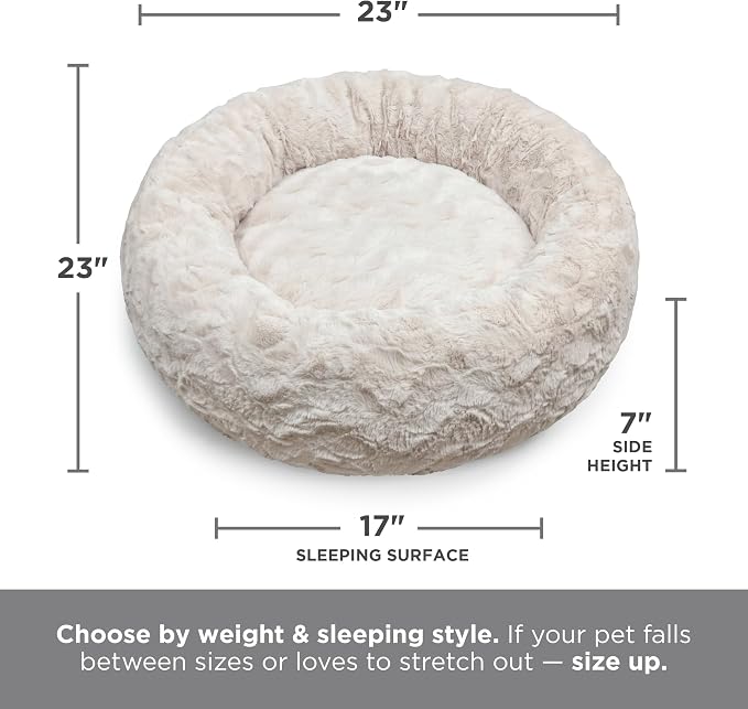 Best Friends by Sheri The Original Calming Donut Dog Bed for Small Dogs up to 25 lbs, Lux Faux Fur, Oyster, 23" x 23"