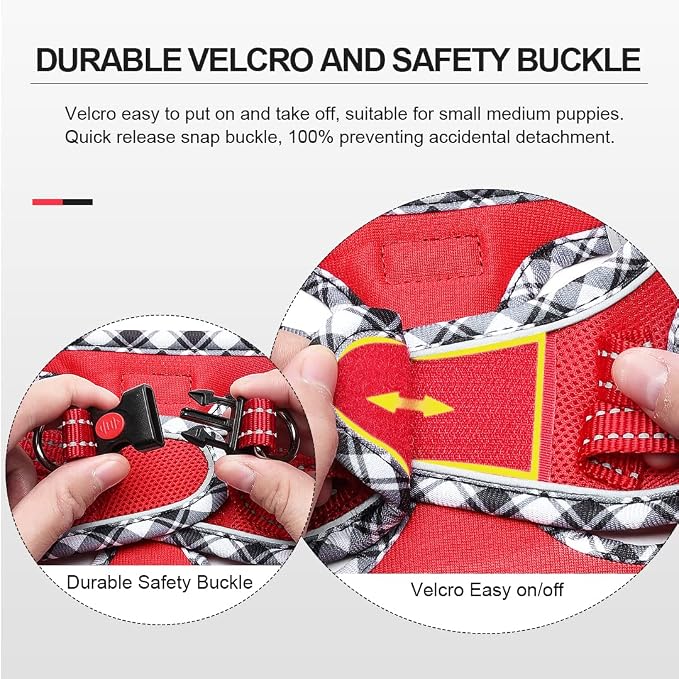 Mercano Soft Mesh Dog Harness and Leash Set, Step-in Reflective Breathable Lightweight Vest Harnesses with Safety Buckle for Small Dogs, Cats (Red, XXS)