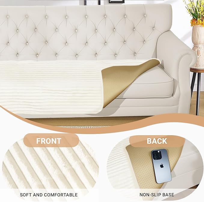 NAISI Couch Covers for Dogs Waterproof Flannel Striped Sofa Cover Pet Friendly Washable Dog Mat for Couch Anti Slip Sectional Sofa Slipcover Protector(2pcs/35"x63"+35"x70",Cream)
