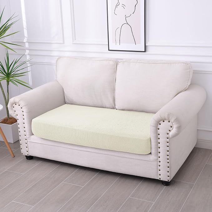 hyha Waterproof Couch Cushion Covers for Pets, Non Slip Sofa Cover for Dogs Washable, Soft Thick Stretch Jacquard Fabric, Sofa Slipcovers with Elastic Bottom (1 Piece for Medium, Cream White)