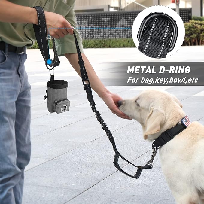Hotsky Tactical Dog Leash Heavy Duty for Medium Large Dogs that Pull,4-6Ft Strong Bungee Shock Absorbing No Pull Dog Leash with Padded Double Handle and Car Seatbelt,Reflective Black
