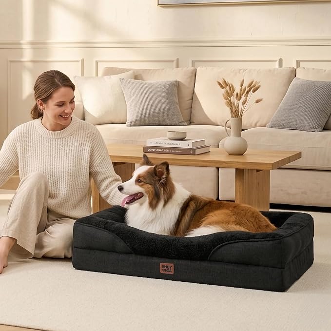 EHEYCIGA Orthopedic XXL Dog Bed for Large Sized Dog, 52x41 Inch Extra Large Memory Foam Dog Couch Bed with Sides, Waterproof Liner & Washable Removable Cover, Bolster Pet Sofa, Black
