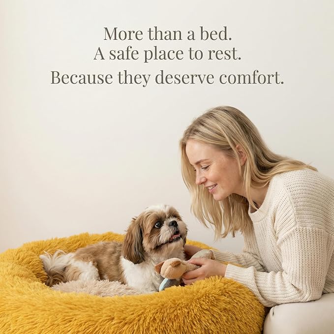 Calming Donut Dogs Beds for Small Dogs Washable,23inch Plush Round Pet Bed for Cozy Sleep,Fluffy Faux Fur Large Cat Bed,Fits up to 25 lbs Pets,Orange