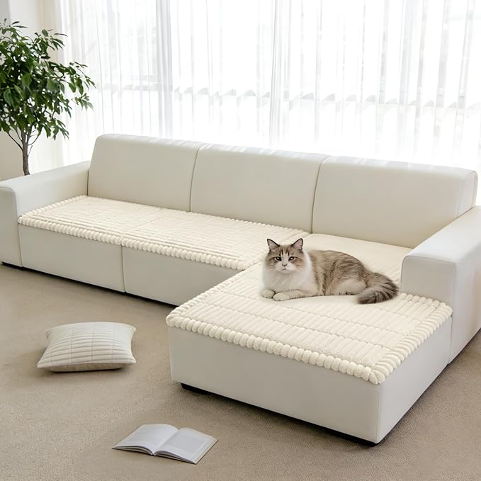 Fuzzy Pet Couch Covers for Dogs Washable, Thick Couch Covers for 2 Cushion Sofa Pet Friendly, Non Slip Plush Dog Couch Cover for for Sectional, Loveseat (Beige, 27.6" x 59")